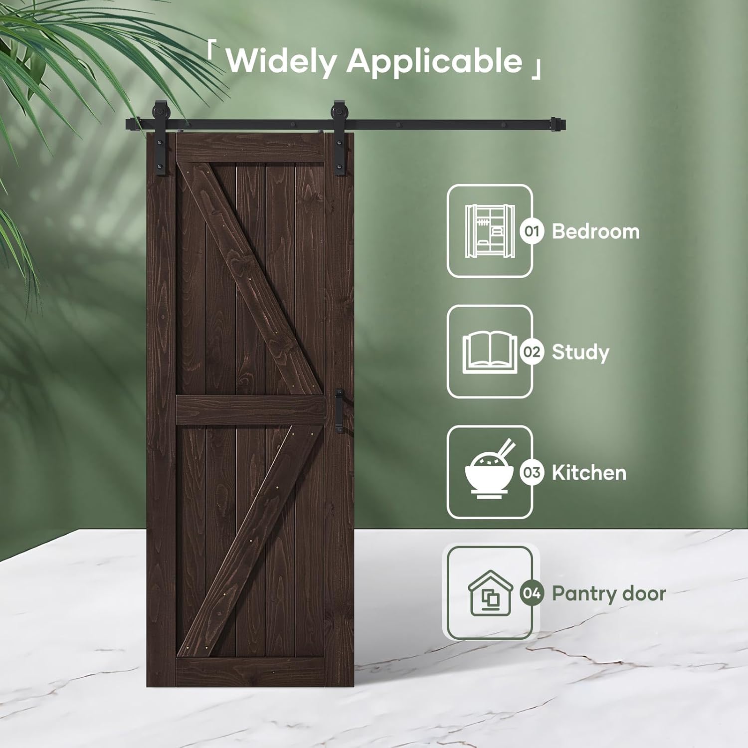 30x84 Brown Barn Door with 5ft Hardware Track Kit and Handle - Double Surfaces, K-Frame, Coffee Color - Easy Assembly