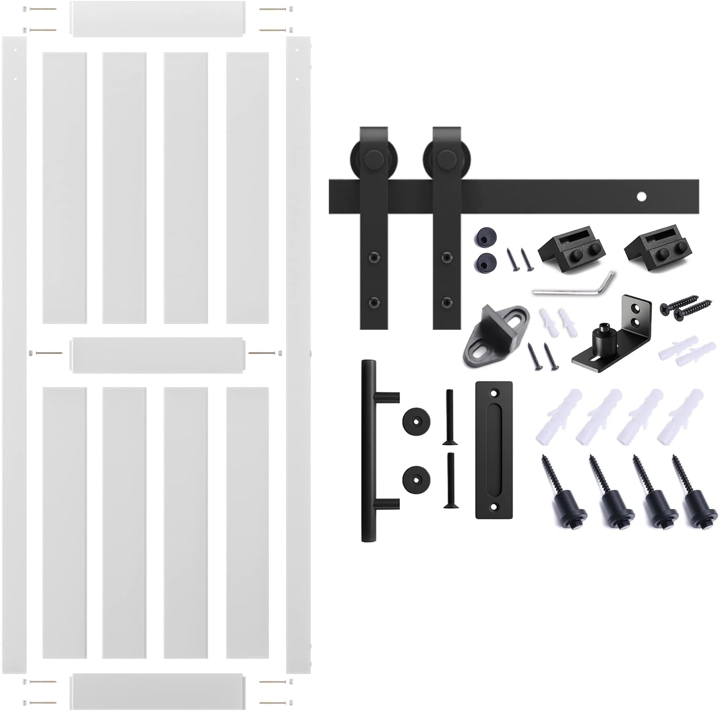 30''x84'' White Sliding Barn Door Kit with 5 Ft Hardware - Easy Assembly, Water-Proof PVC Surface, H-Frame - WildKart