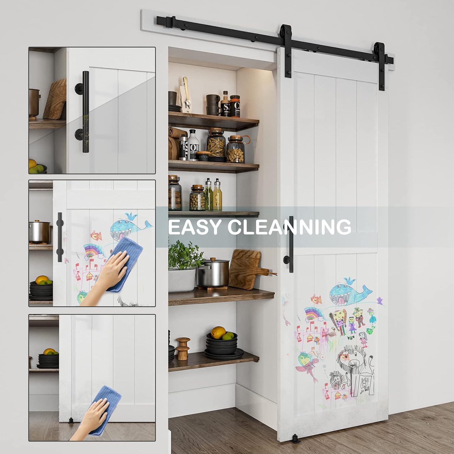 30''x84'' White Sliding Barn Door Kit with 5 Ft Hardware - Easy Assembly, Water-Proof PVC Surface, H-Frame - WildKart