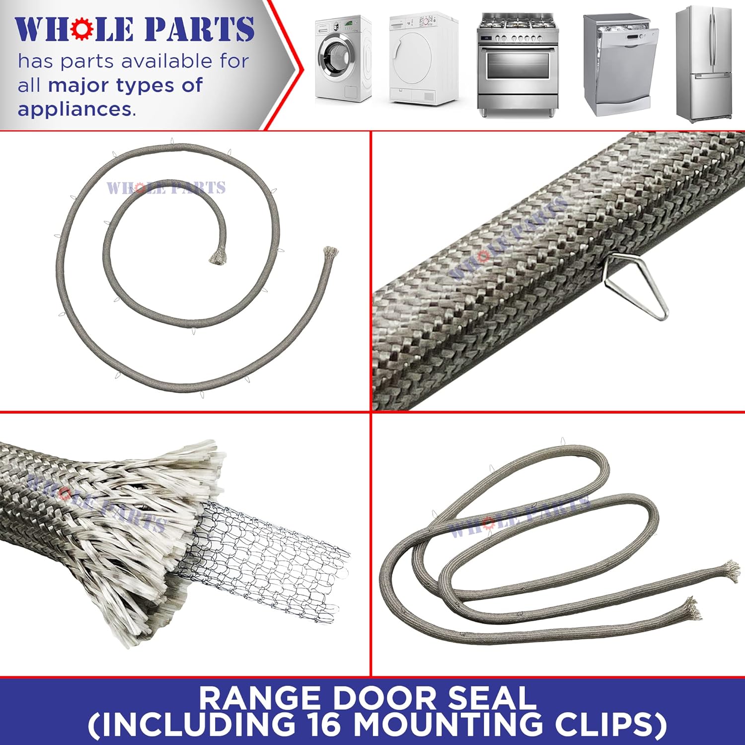 316405000 Oven Door Seal with 16 Mounting Clips - Compatible with Crosley, Frigidaire, Kenmore, Gibson, Kelvinator, Tappan, White Westinghouse - Replacement Full Parts Range