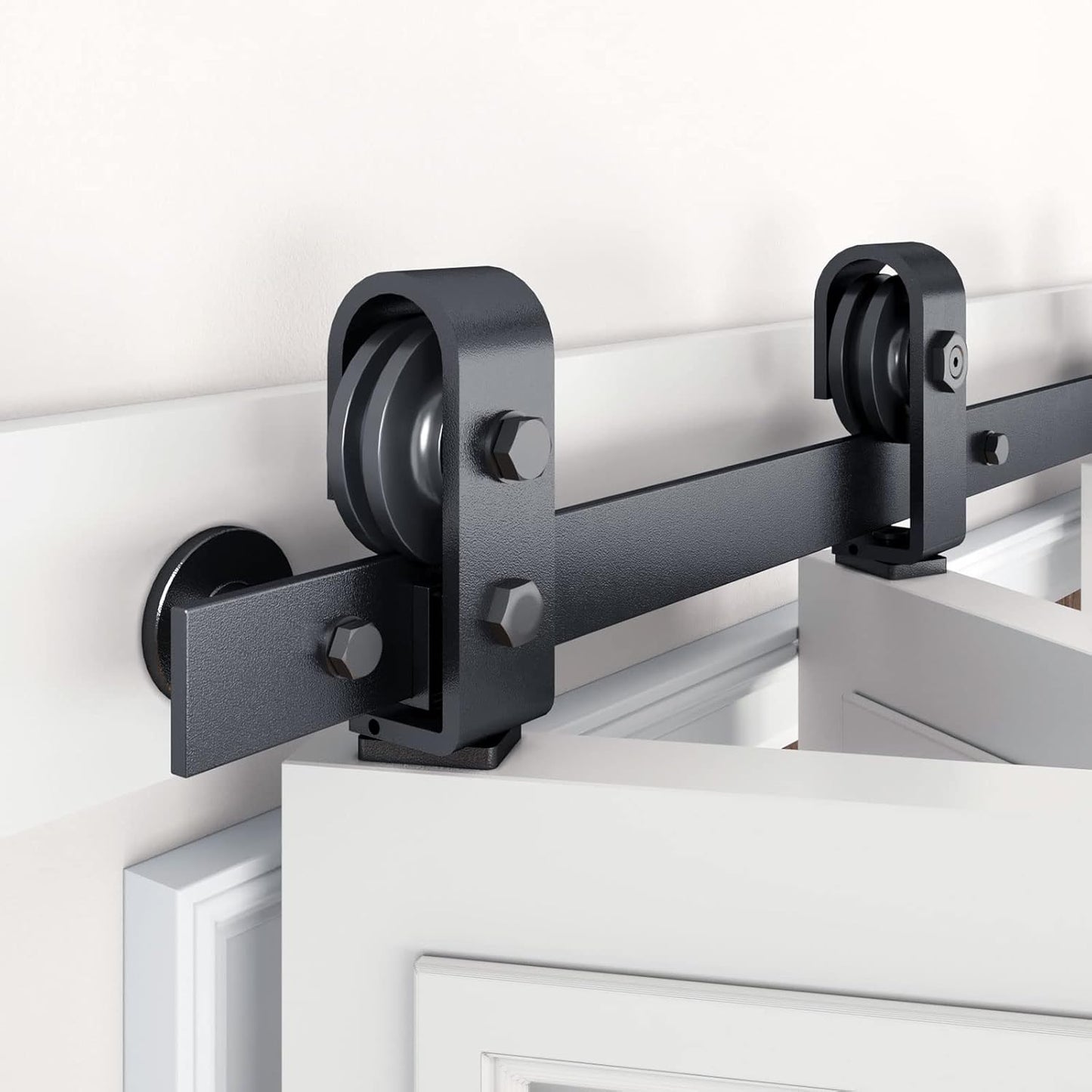 32" Bi-Folding Sliding Barn Door Hardware Kit for 2 Closet Doors - Top Mount Roller, Heavy Duty, Smooth & Quiet, Easy Install - Black (Track Length 36" for Double 16" Wide Door) - WildKart