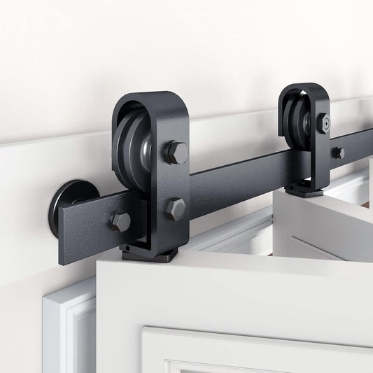 32" Bi-Folding Sliding Barn Door Hardware Kit for 2 Closet Doors - Top Mount Roller, Heavy Duty, Smooth & Quiet, Easy Install - Black (Track Length 36" for Double 16" Wide Door) - WildKart