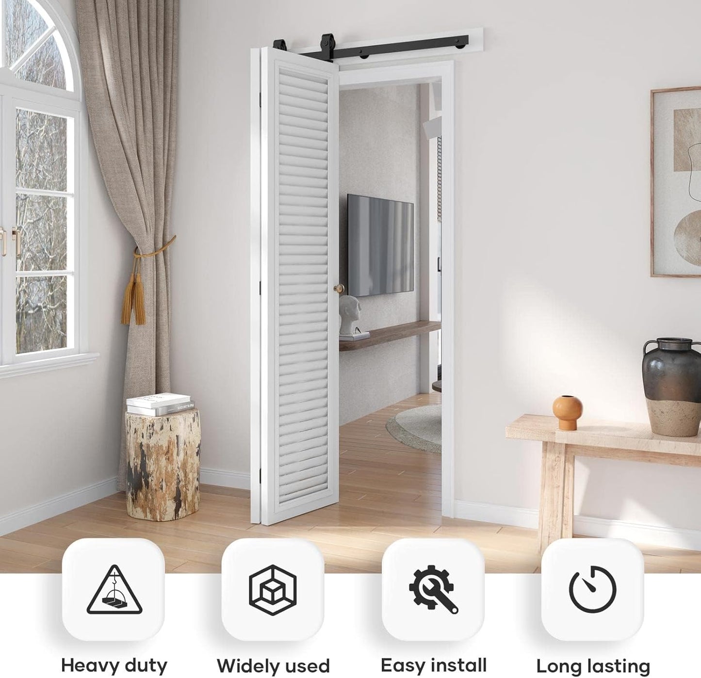 32" Bi-Folding Sliding Barn Door Hardware Kit for 2 Closet Doors - Top Mount Roller, Heavy Duty, Smooth & Quiet, Easy Install - Black (Track Length 36" for Double 16" Wide Door) - WildKart