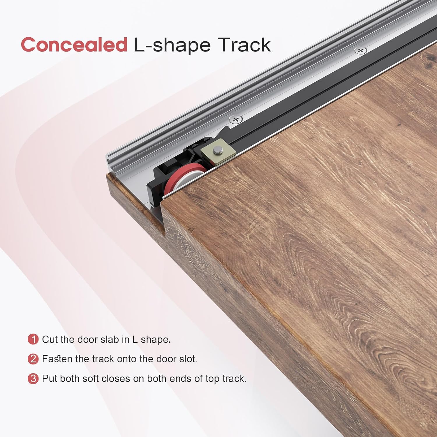 32" Concealed Sliding Barn Door Hardware Kit with Soft Close Mechanism - Wall Mount for Interior Wooden Doors, Aluminum Track System - Fits 24-28in Passage Opening - WildKart