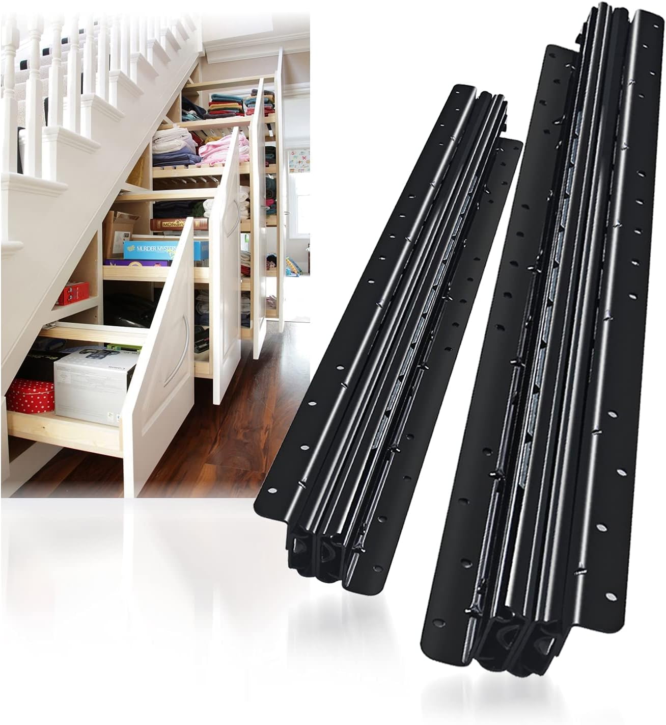 32 Inch Black Undermount Heavy Duty Drawer Slides Full Extension Bottom Mounted - 260 Lb Capacity - 1 Pair