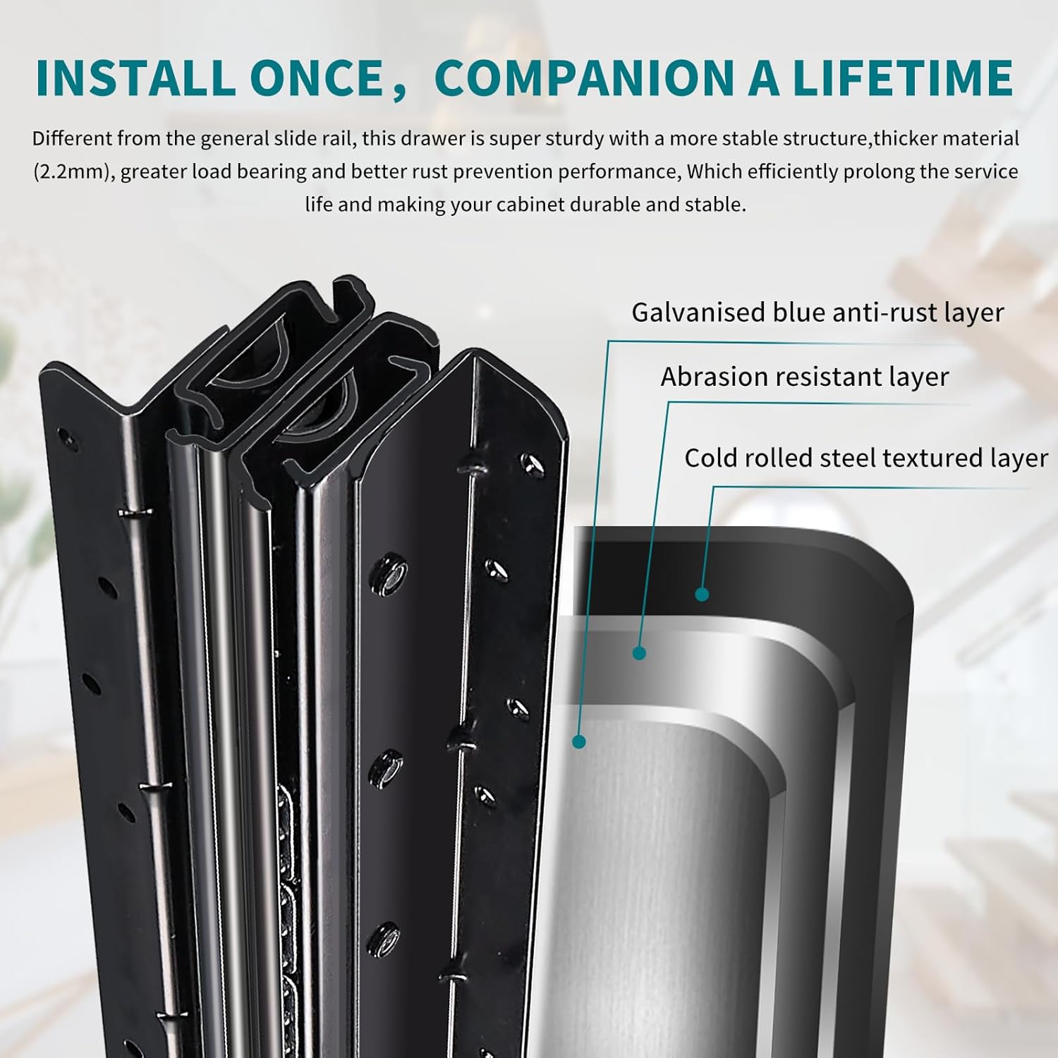 32 Inch Black Undermount Heavy Duty Drawer Slides Full Extension Bottom Mounted - 260 Lb Capacity - 1 Pair