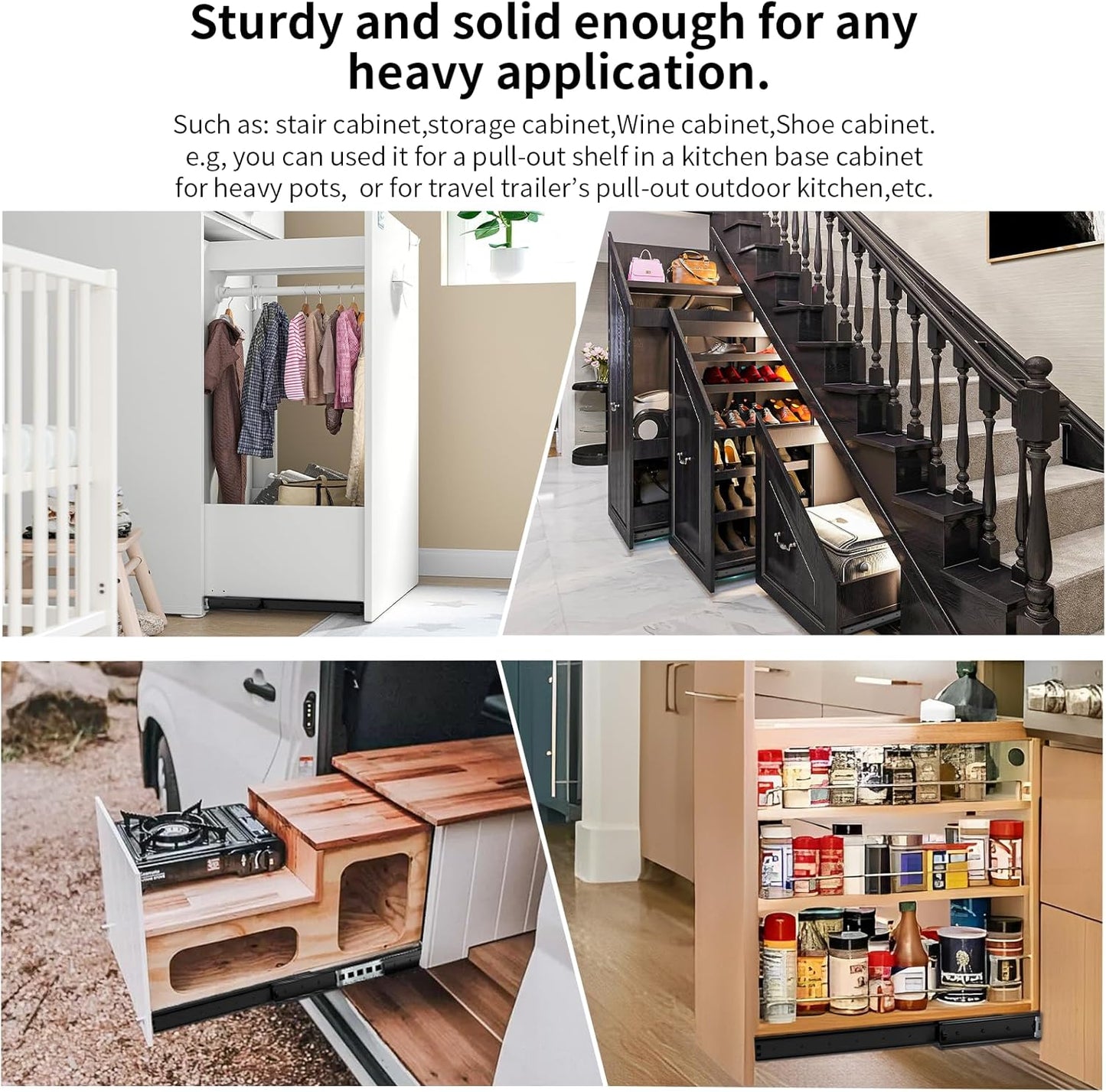 32 Inch Black Undermount Heavy Duty Drawer Slides Full Extension Bottom Mounted - 260 Lb Capacity - 1 Pair