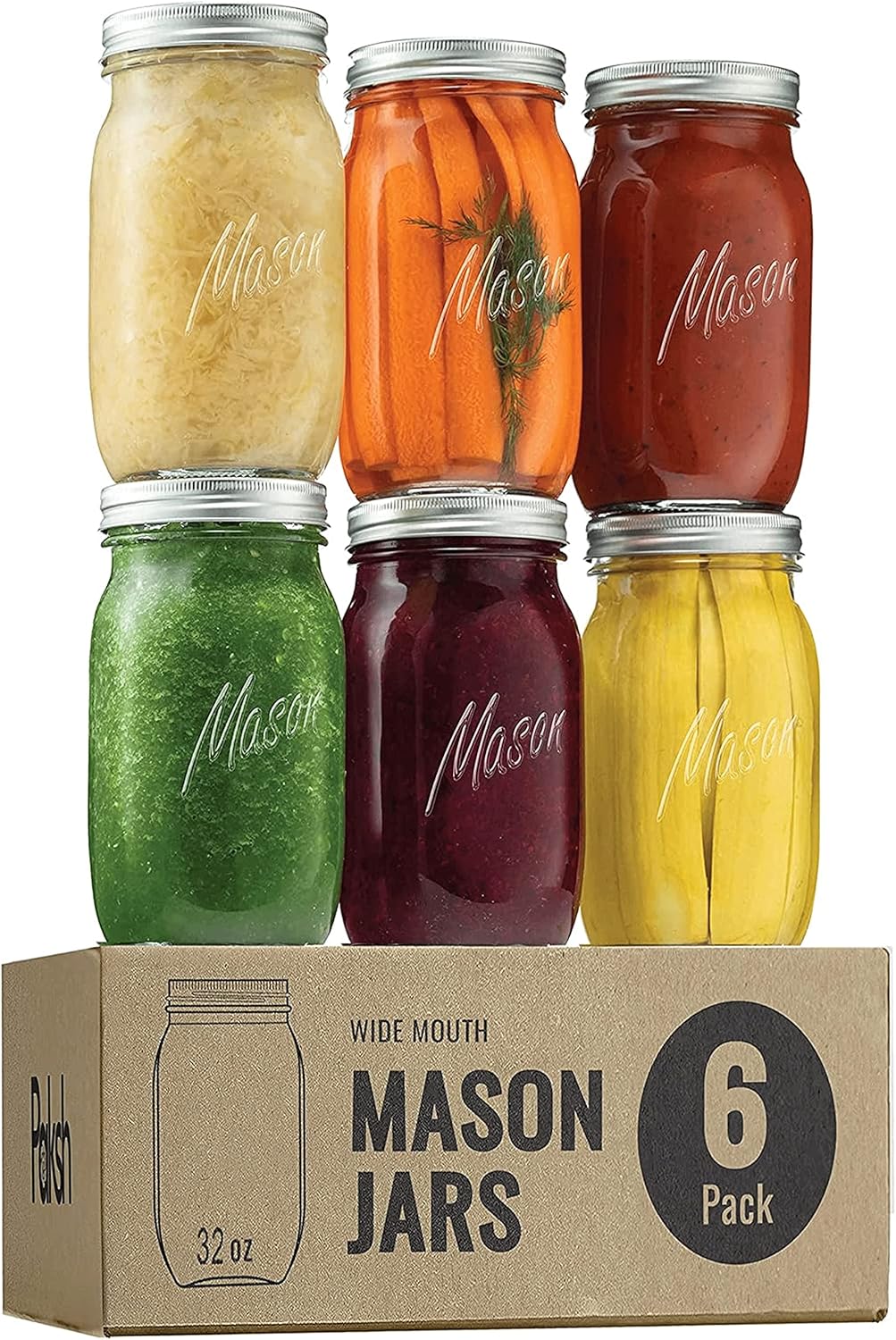 32 oz 6-Pack Airtight Mason Jars for Food Storage, Pickling, Canning, and Home Decor