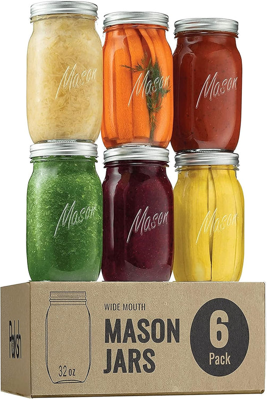 32 oz 6-Pack Airtight Mason Jars for Food Storage, Pickling, Canning, and Home Decor