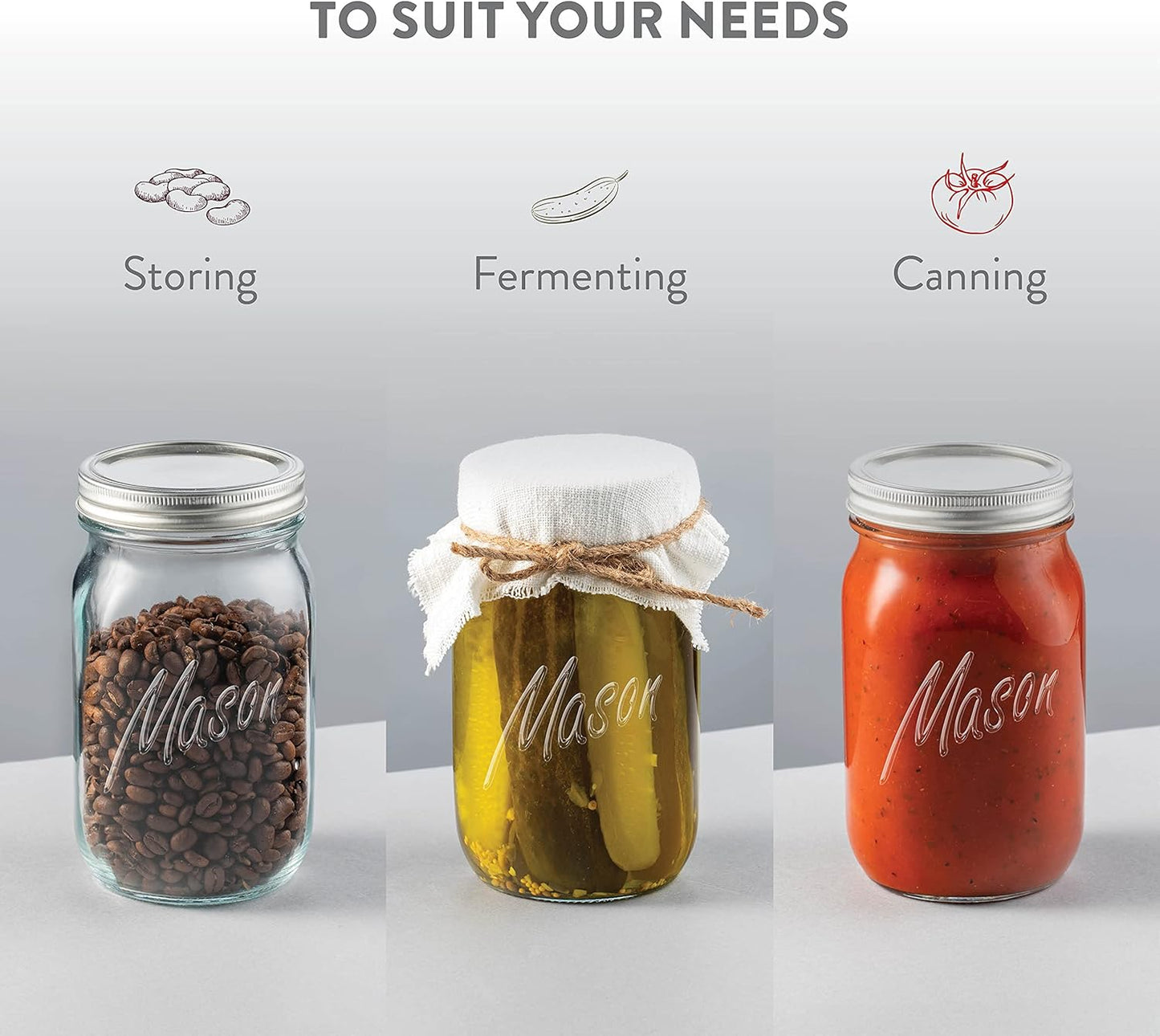 32 oz 6-Pack Airtight Mason Jars for Food Storage, Pickling, Canning, and Home Decor