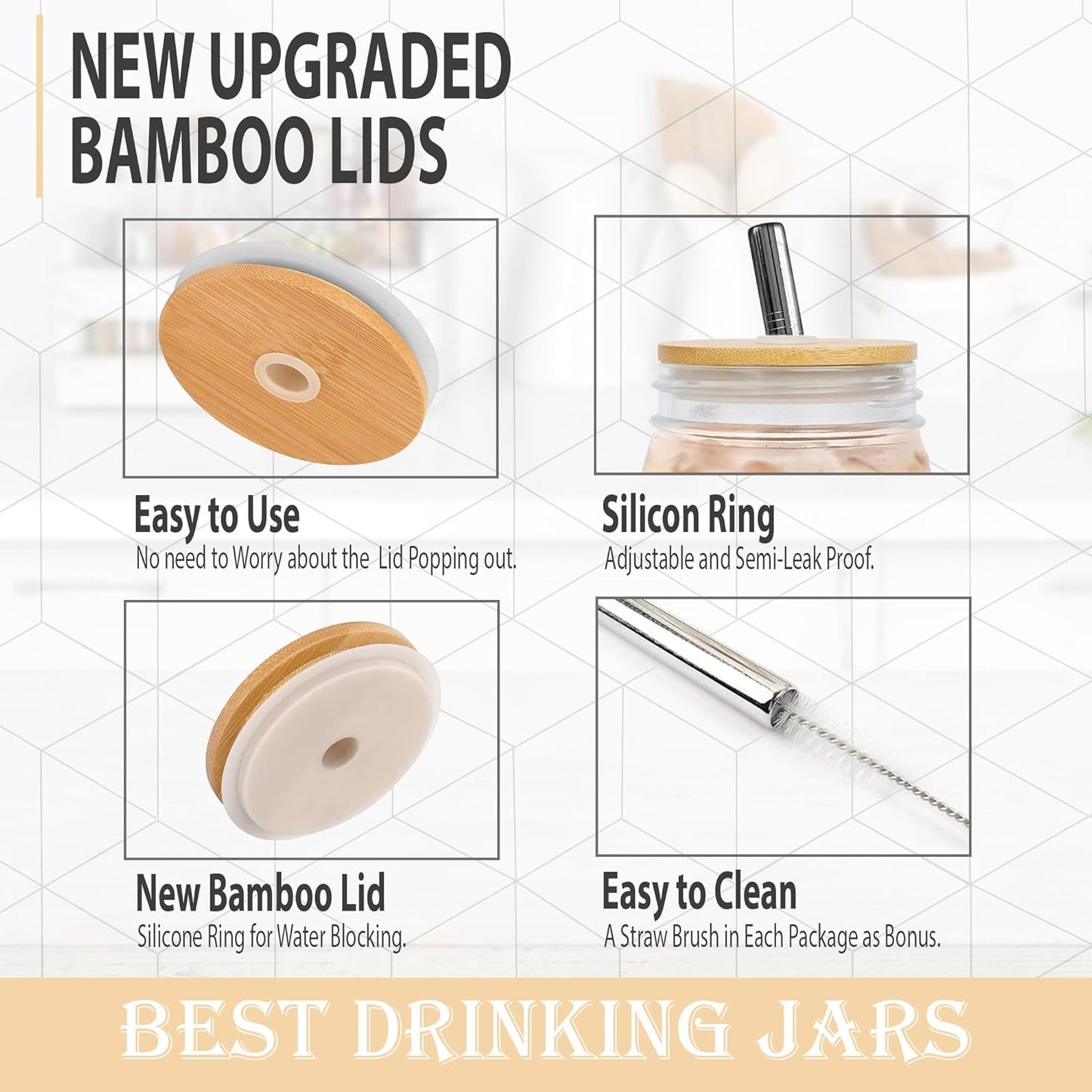 32 oz Ball Wide Mouth Mason Jar with Reusable Bamboo Lid & Stainless Steel Straw - Ideal for Smoothies, Milkshakes, Iced Coffee, Tea - 1 Pack