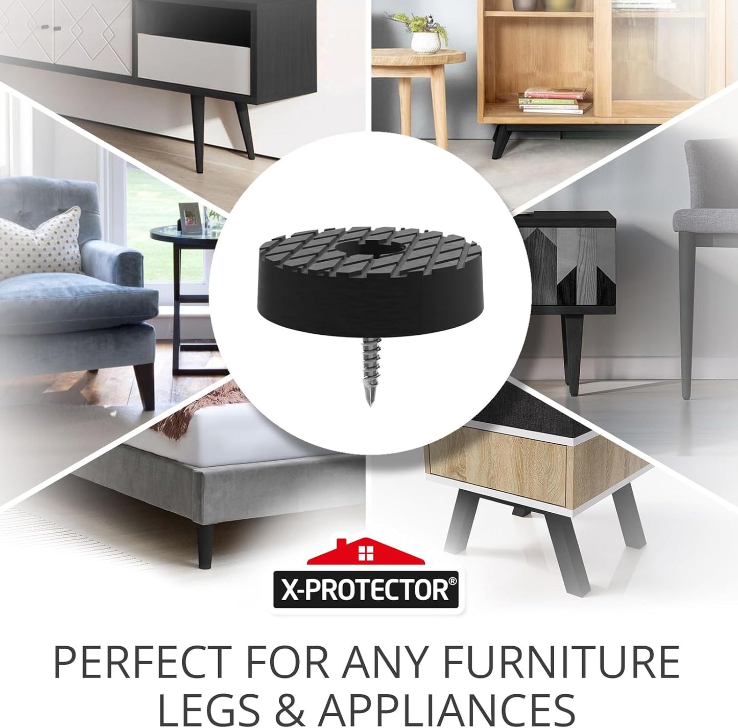 32 Pack 0.95" Screw On Rubber Furniture Feet - Premium Non Slip Pads for Chair Legs - Furniture Grippers for All Surfaces - Protect Floors from Skidding