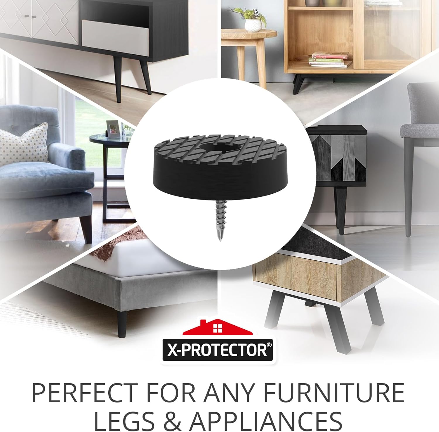 32 Pack 0.95" Screw On Rubber Furniture Feet - Premium Non Slip Pads for Chair Legs - Furniture Grippers for All Surfaces - Protect Floors from Skidding