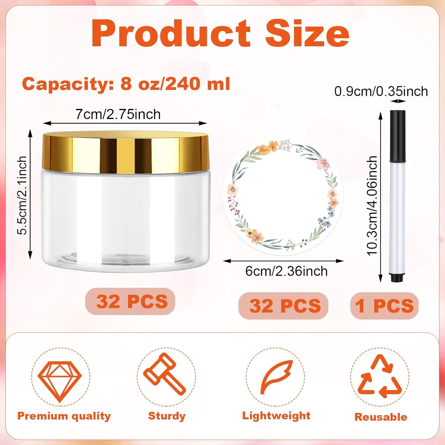 32 Pack 5 oz Plastic Jars with Gold Lids - Clear Empty Containers for Body Butter, Makeup, and Food Storage