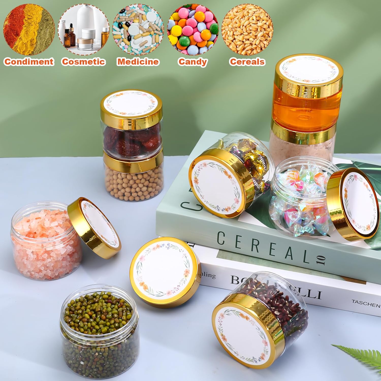 32 Pack 5 oz Plastic Jars with Gold Lids - Clear Empty Containers for Body Butter, Makeup, and Food Storage