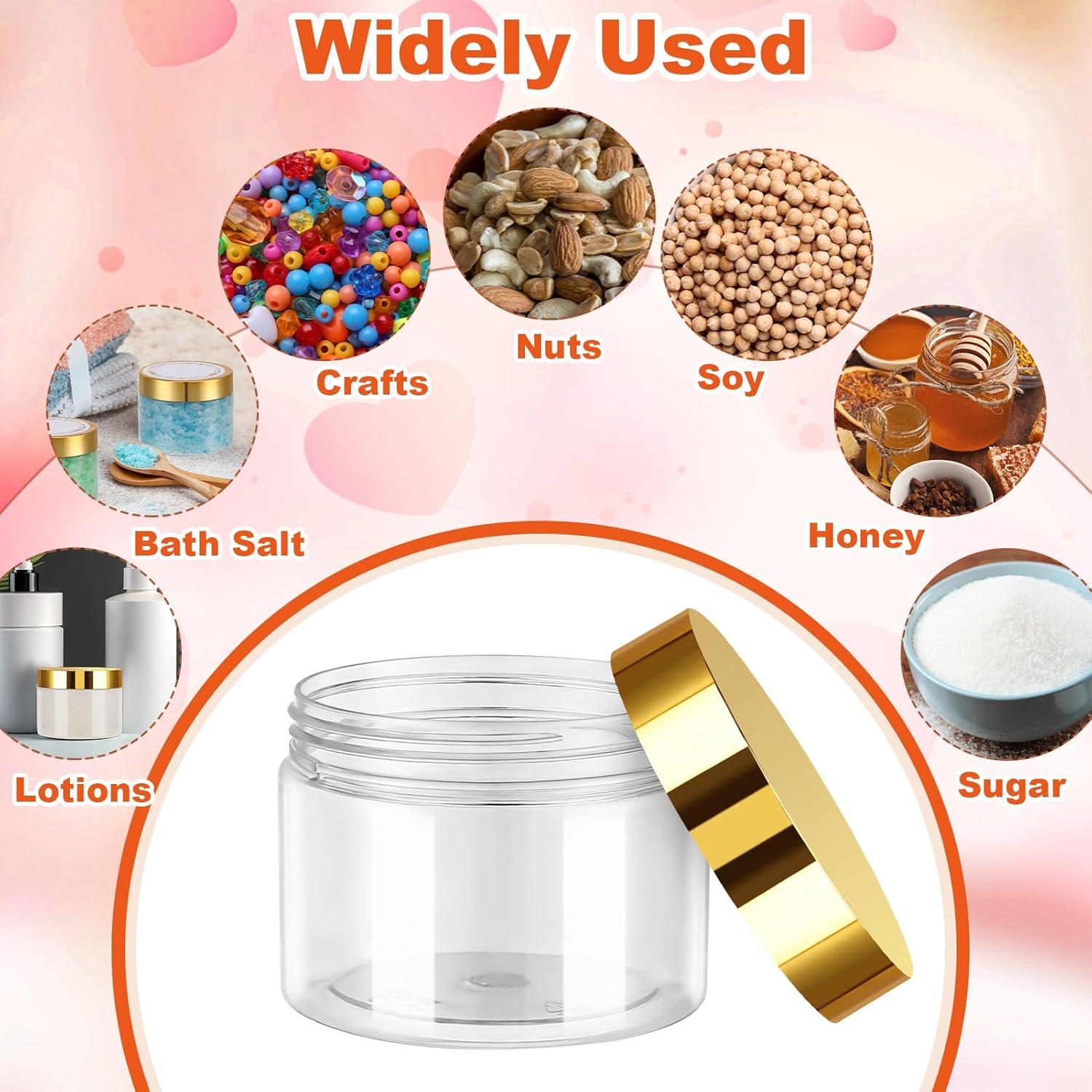 32 Pack 5 oz Plastic Jars with Gold Lids - Clear Empty Containers for Body Butter, Makeup, and Food Storage