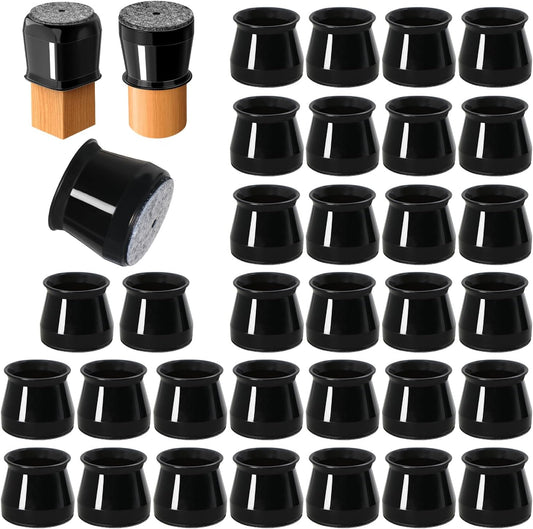 32 Pcs Black Silicone Chair Leg Floor Protectors for Hardwood Floors - Furniture Leg Caps to Prevent Scratching and Noise - Large Size (1.3'' - 2'')