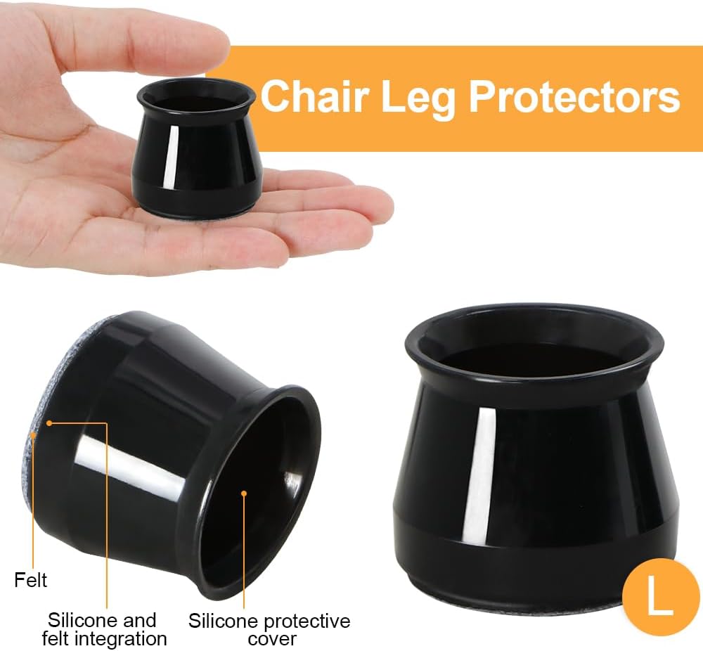 32 Pcs Black Silicone Chair Leg Floor Protectors for Hardwood Floors - Furniture Leg Caps to Prevent Scratching and Noise - Large Size (1.3'' - 2'')