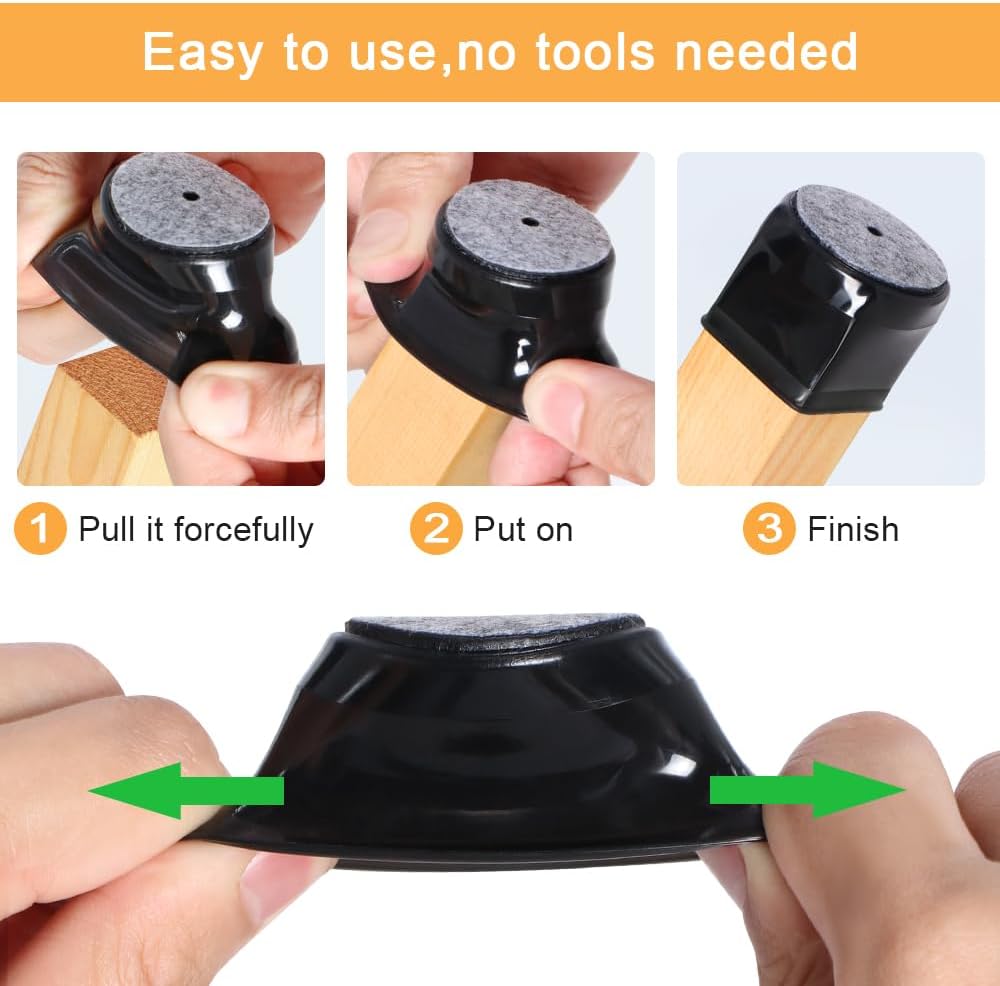 32 Pcs Black Silicone Chair Leg Floor Protectors for Hardwood Floors - Furniture Leg Caps to Prevent Scratching and Noise - Large Size (1.3'' - 2'')