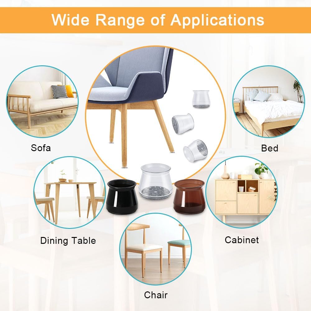 32 Pcs Black Silicone Chair Leg Floor Protectors for Hardwood Floors - Furniture Leg Caps to Prevent Scratching and Noise - Large Size (1.3'' - 2'')