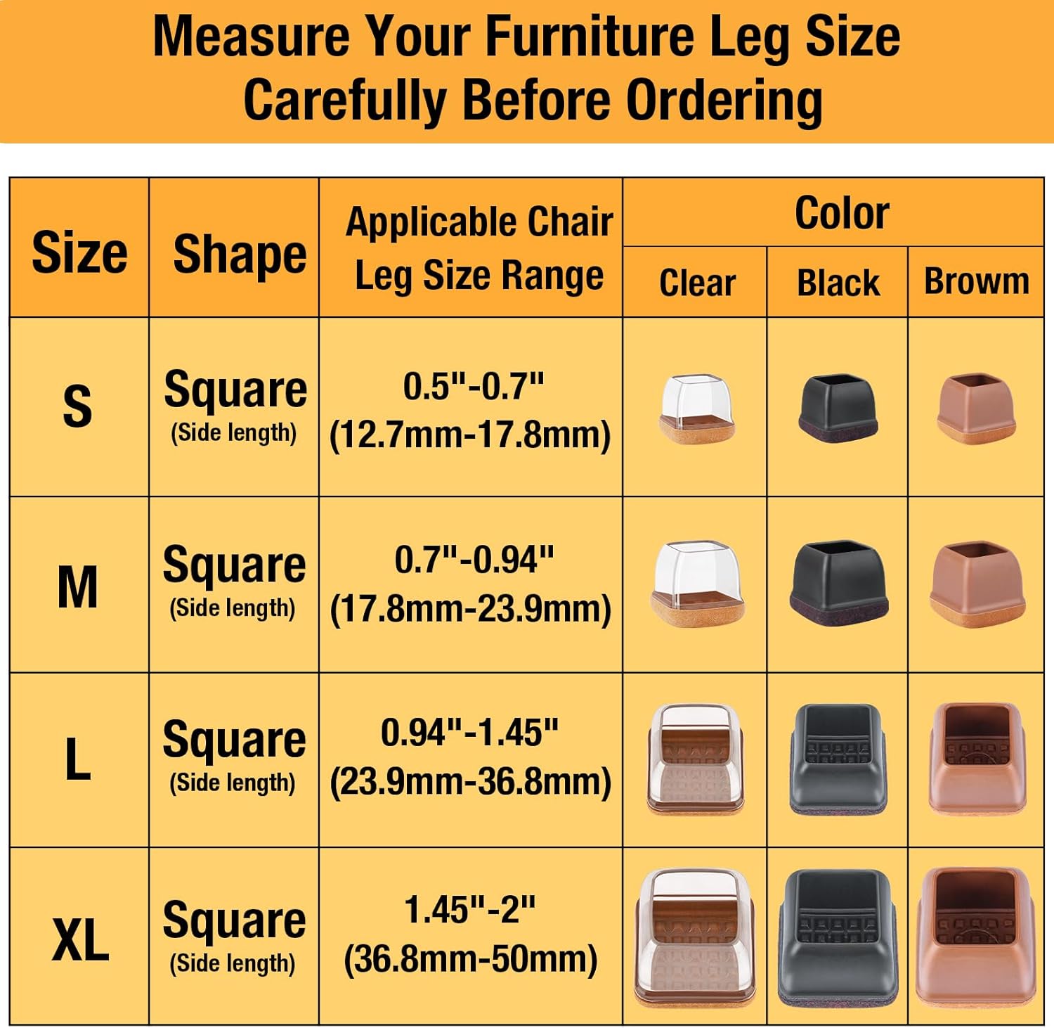 32 Pcs Square Silicone Chair Leg Protectors for Hardwood Floors - Thick, Tear-Resistant Covers to Prevent Scratching - Fits 0.94''–1.45'' Legs