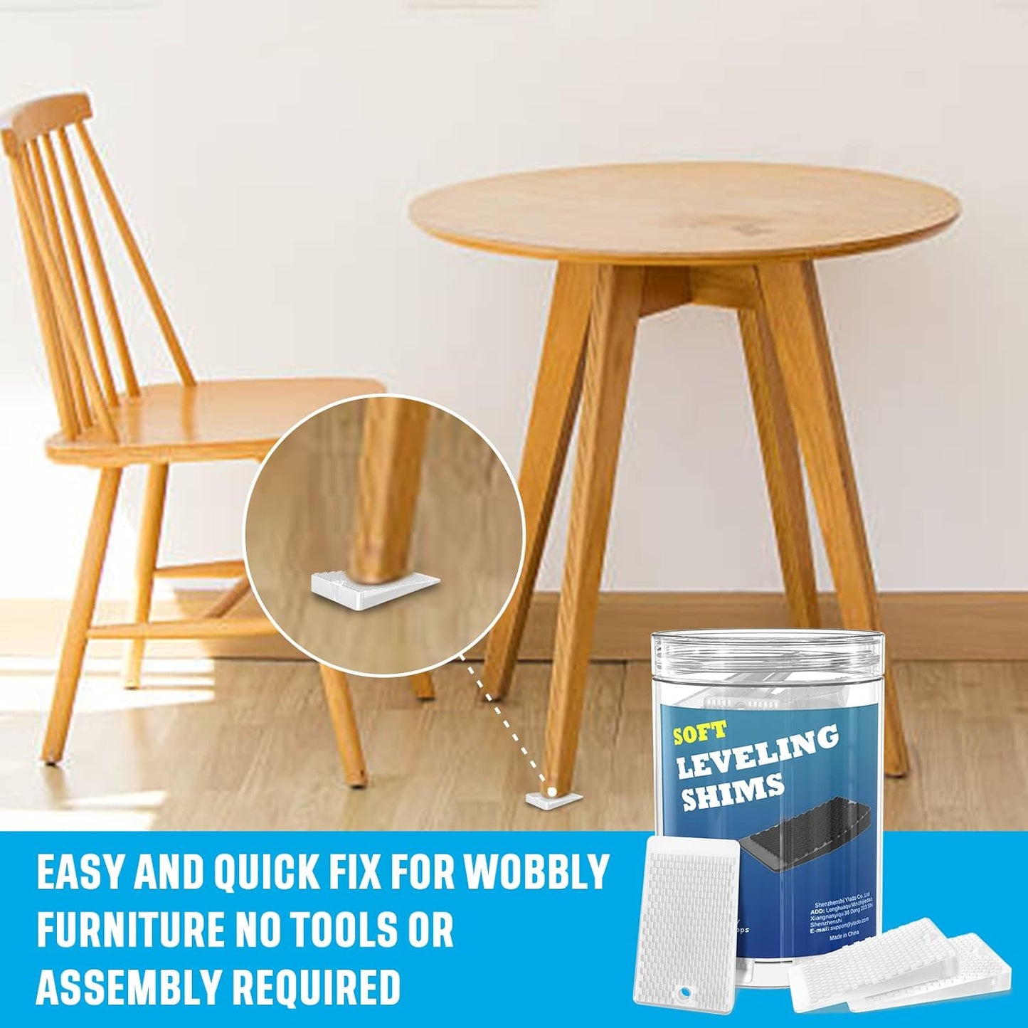 32-Piece YARKOR Furniture Levelers Set | Clear Table Shim for Home Improvement | Rubber Texture Leg Wedges for Restaurant, Doors, Sofa | Non-Slip Firm Levelers