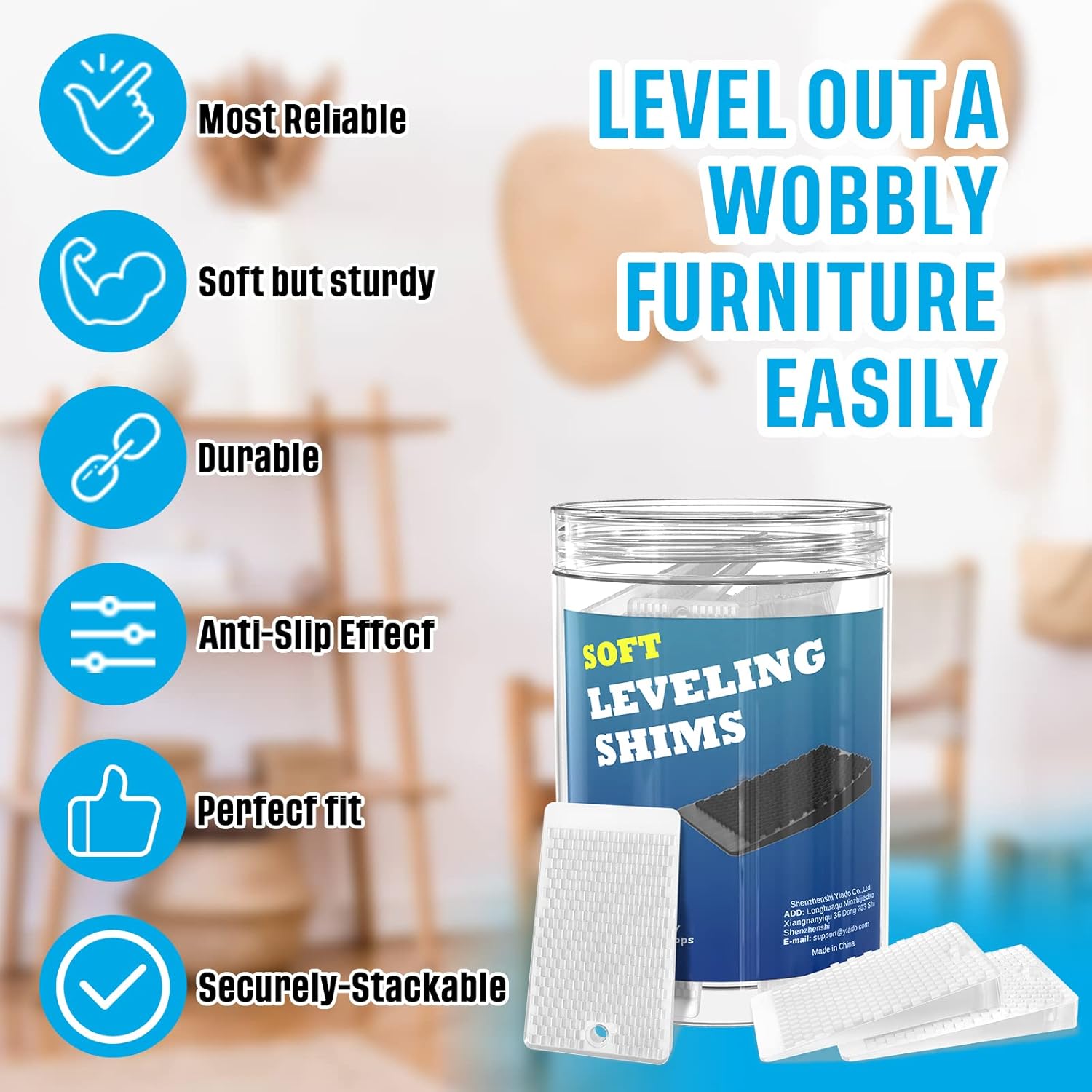 32-Piece YARKOR Furniture Levelers Set | Clear Table Shim for Home Improvement | Rubber Texture Leg Wedges for Restaurant, Doors, Sofa | Non-Slip Firm Levelers