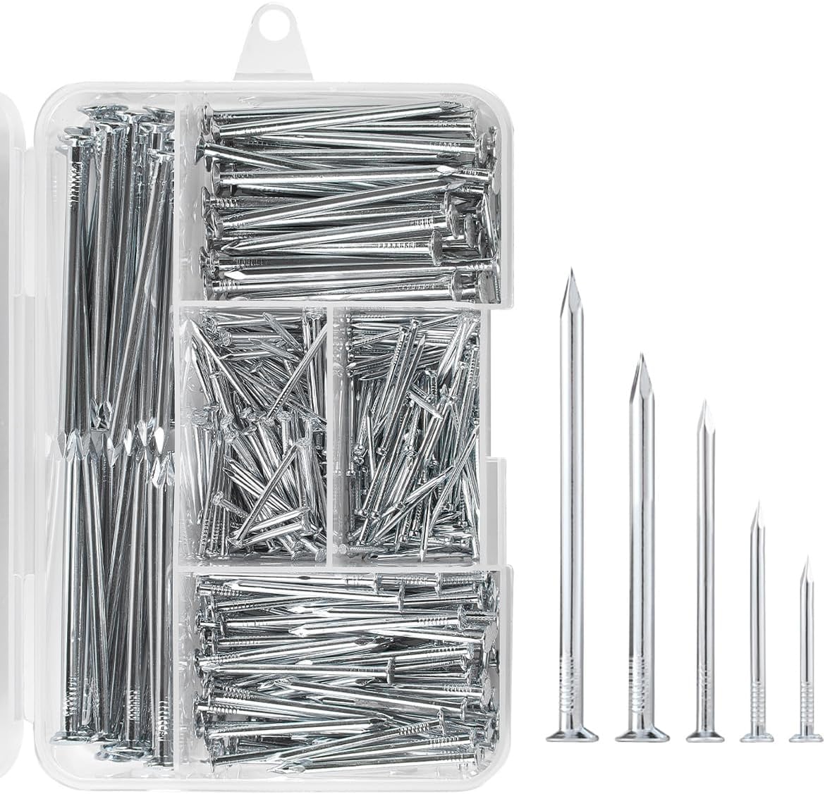 325pcs Heavy Duty Picture Hanging Nails for Wall Art - 5 Sizes Including Frame and Finishing Nails - Up to 2.5" Long