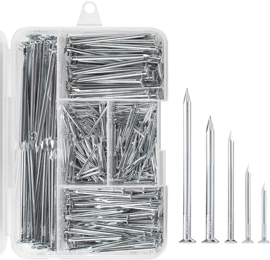 325pcs Heavy Duty Picture Hanging Nails for Wall Art - 5 Sizes Including Frame and Finishing Nails - Up to 2.5" Long