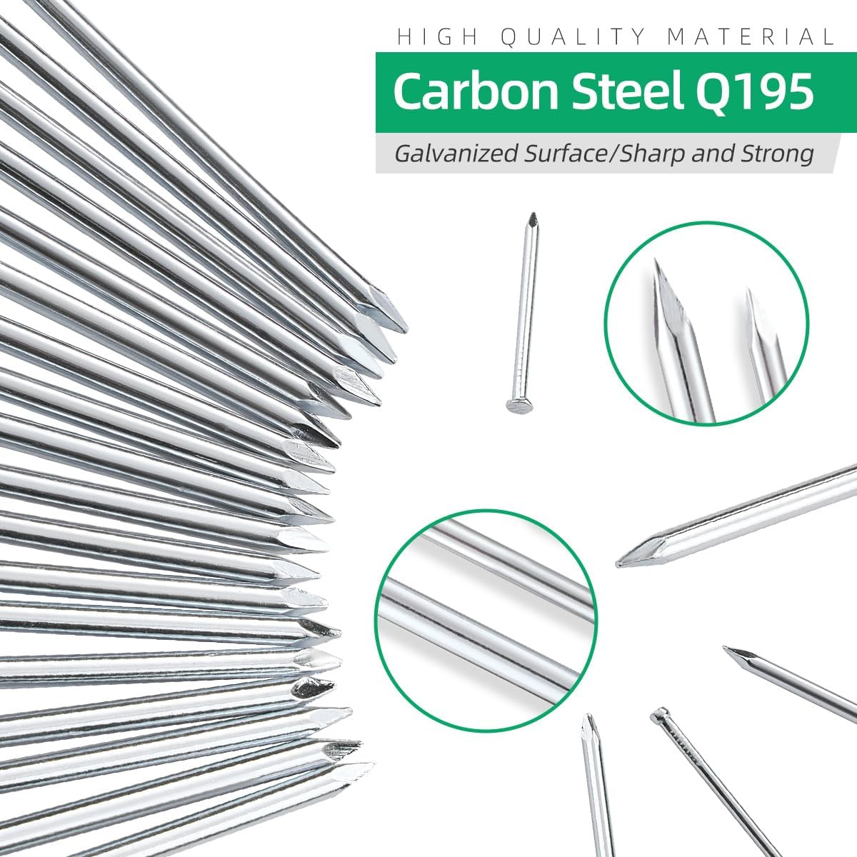 325pcs Heavy Duty Picture Hanging Nails for Wall Art - 5 Sizes Including Frame and Finishing Nails - Up to 2.5" Long