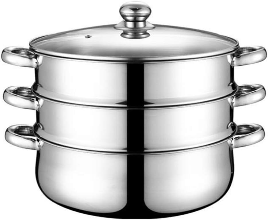 32CM Stainless Steel 3-Tier Vegetable Steamer Pot for Seafood, Vegetables, and Dumplings