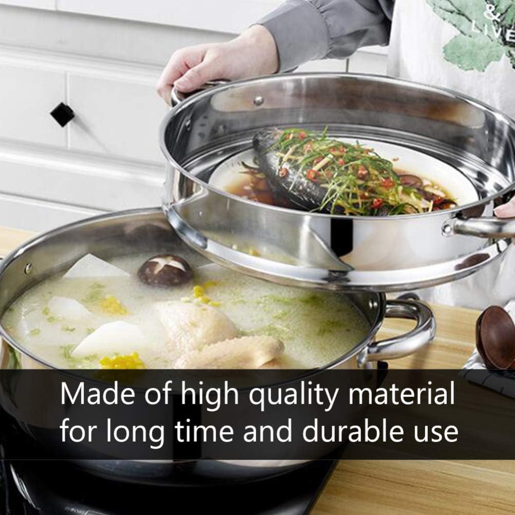 32CM Stainless Steel 3-Tier Vegetable Steamer Pot for Seafood, Vegetables, and Dumplings