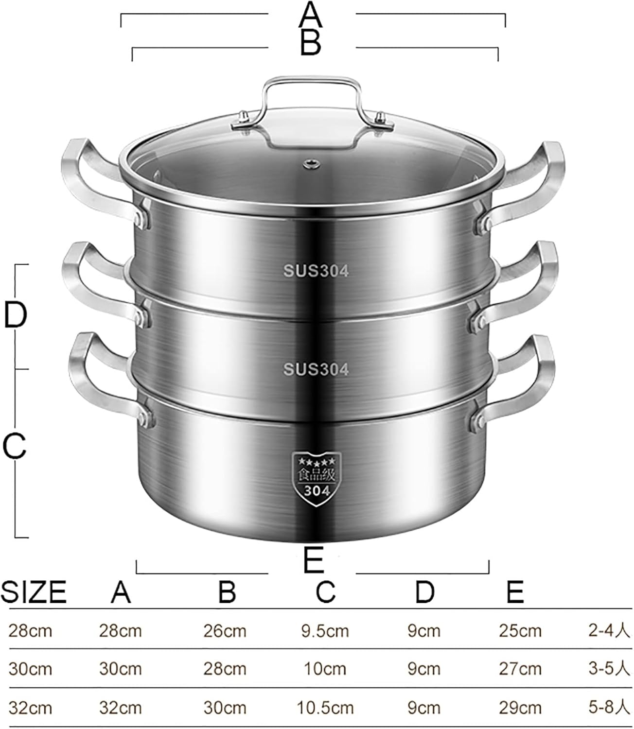 32CM YJYLYHY Steamer Cookware/Soup Pot/Hot Pot - Food Grade 304 Stainless Steel, Thickened Bottom - Ideal for Steamed Buns and Stewed Chicken Soup