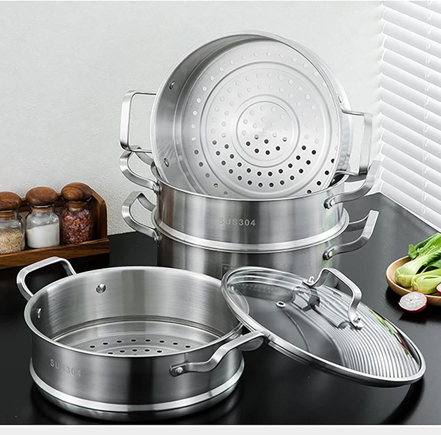 32CM YJYLYHY Steamer Cookware/Soup Pot/Hot Pot - Food Grade 304 Stainless Steel, Thickened Bottom - Ideal for Steamed Buns and Stewed Chicken Soup