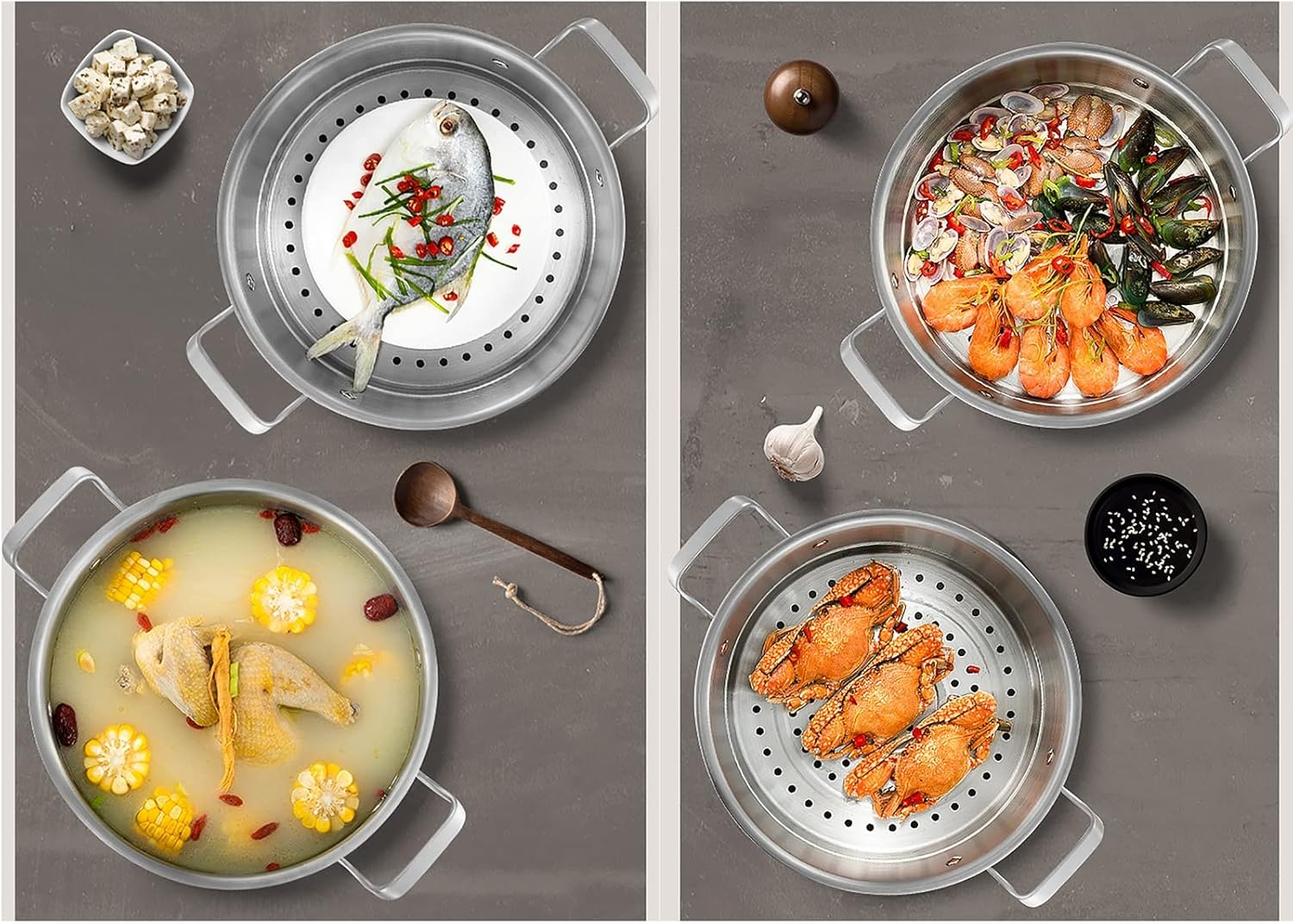 32CM YJYLYHY Steamer Cookware/Soup Pot/Hot Pot - Food Grade 304 Stainless Steel, Thickened Bottom - Ideal for Steamed Buns and Stewed Chicken Soup