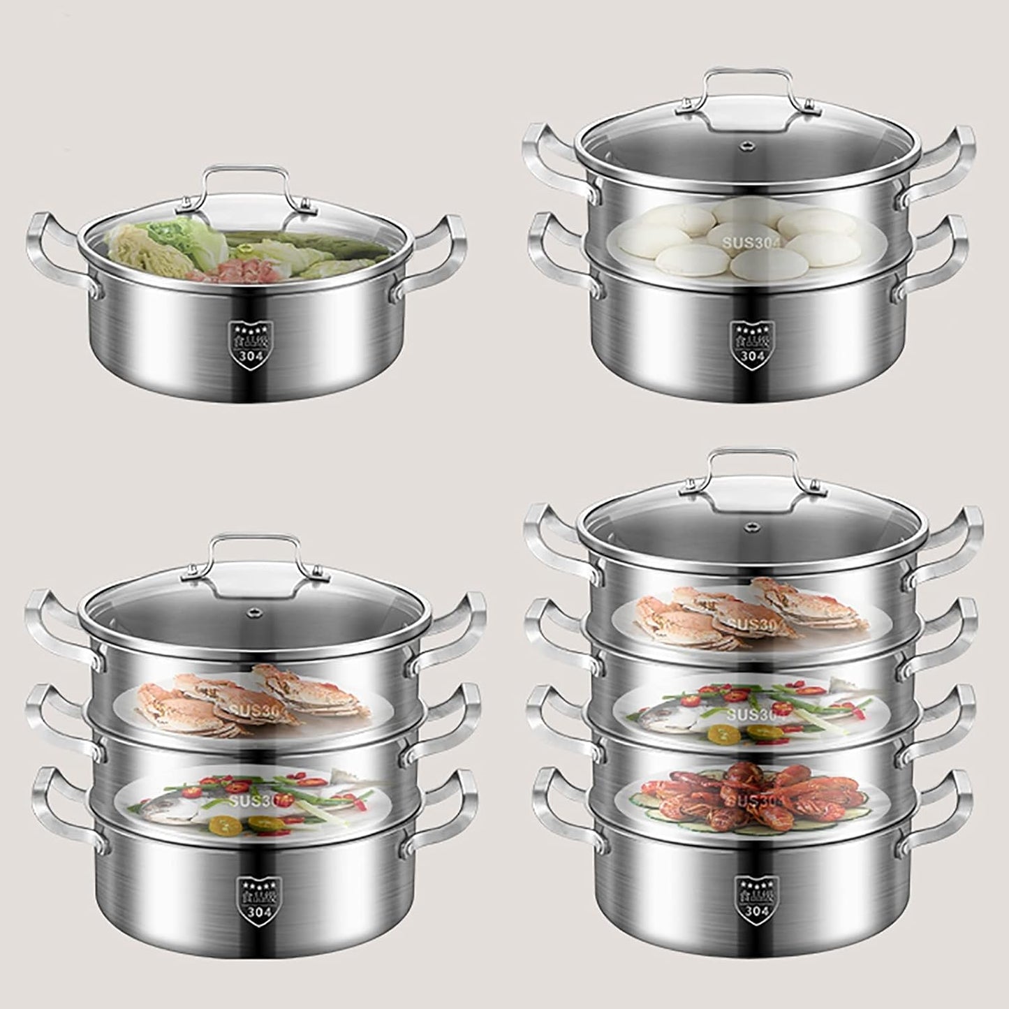 32CM YJYLYHY Steamer Cookware/Soup Pot/Hot Pot - Food Grade 304 Stainless Steel, Thickened Bottom - Ideal for Steamed Buns and Stewed Chicken Soup