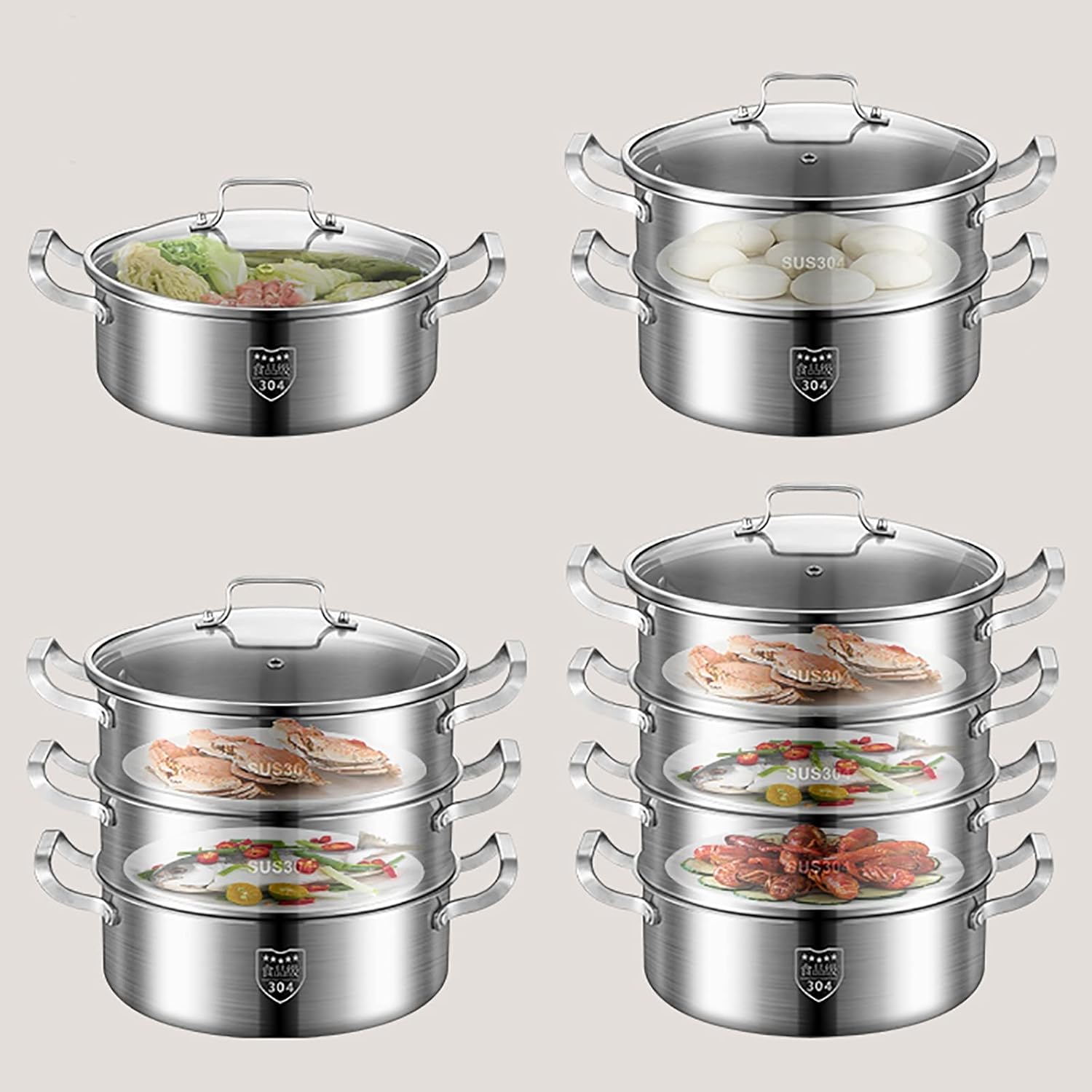 32CM YJYLYHY Steamer Cookware/Soup Pot/Hot Pot - Food Grade 304 Stainless Steel, Thickened Bottom - Ideal for Steamed Buns and Stewed Chicken Soup