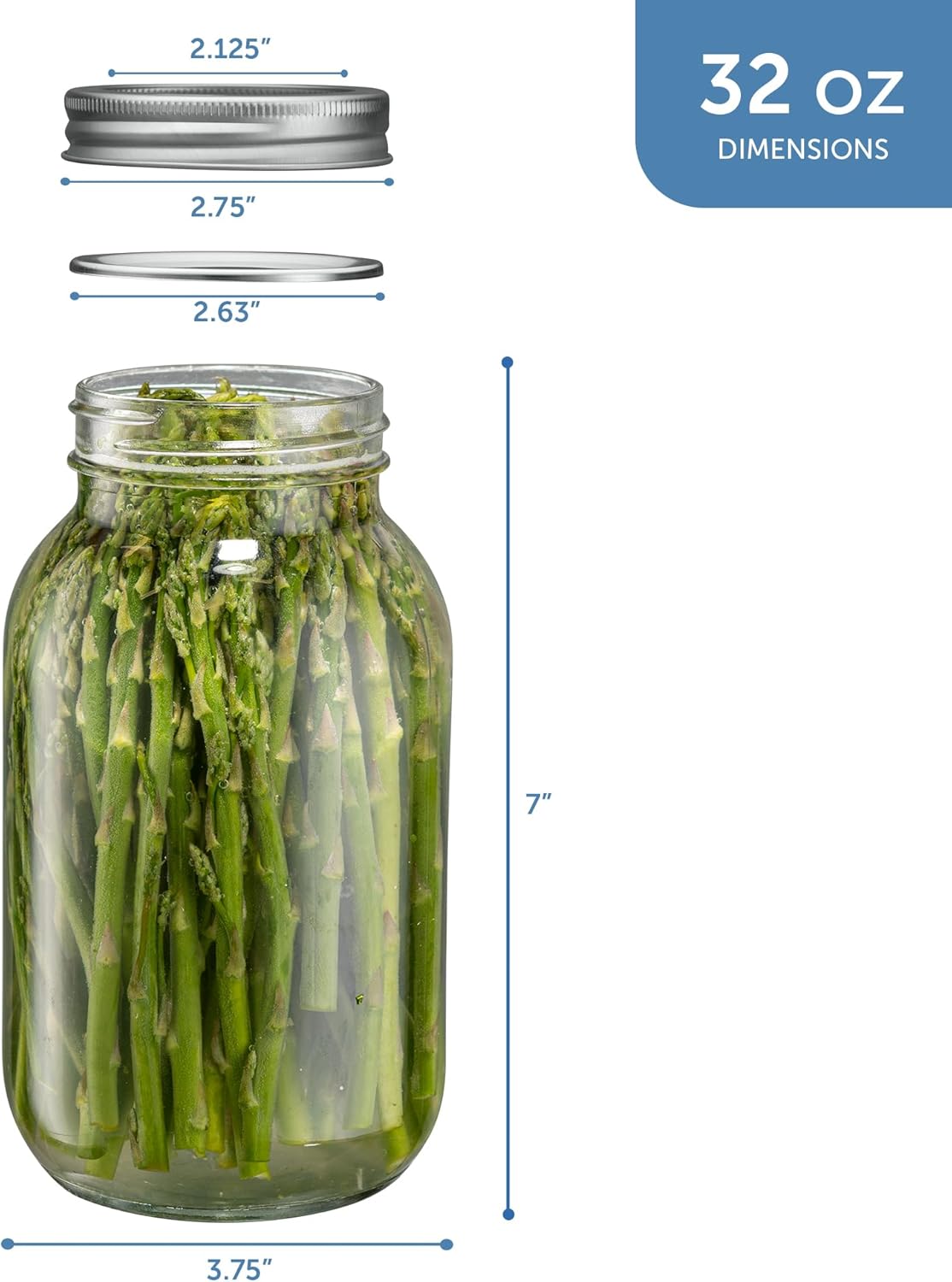 32oz Glass Canning Jars with Lids and Bands - Regular Mouth Mason Jars for Preserving Food, Juice, Jam, Honey - Set of 4