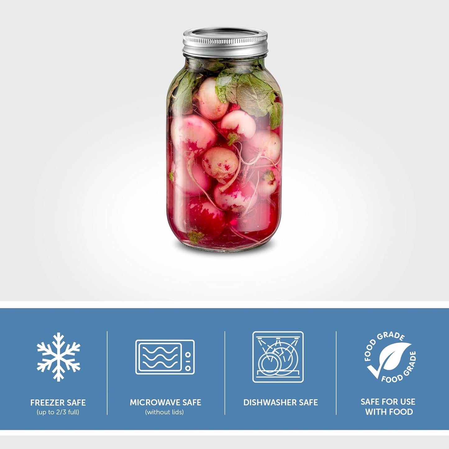 32oz Glass Canning Jars with Lids and Bands - Regular Mouth Mason Jars for Preserving Food, Juice, Jam, Honey - Set of 4