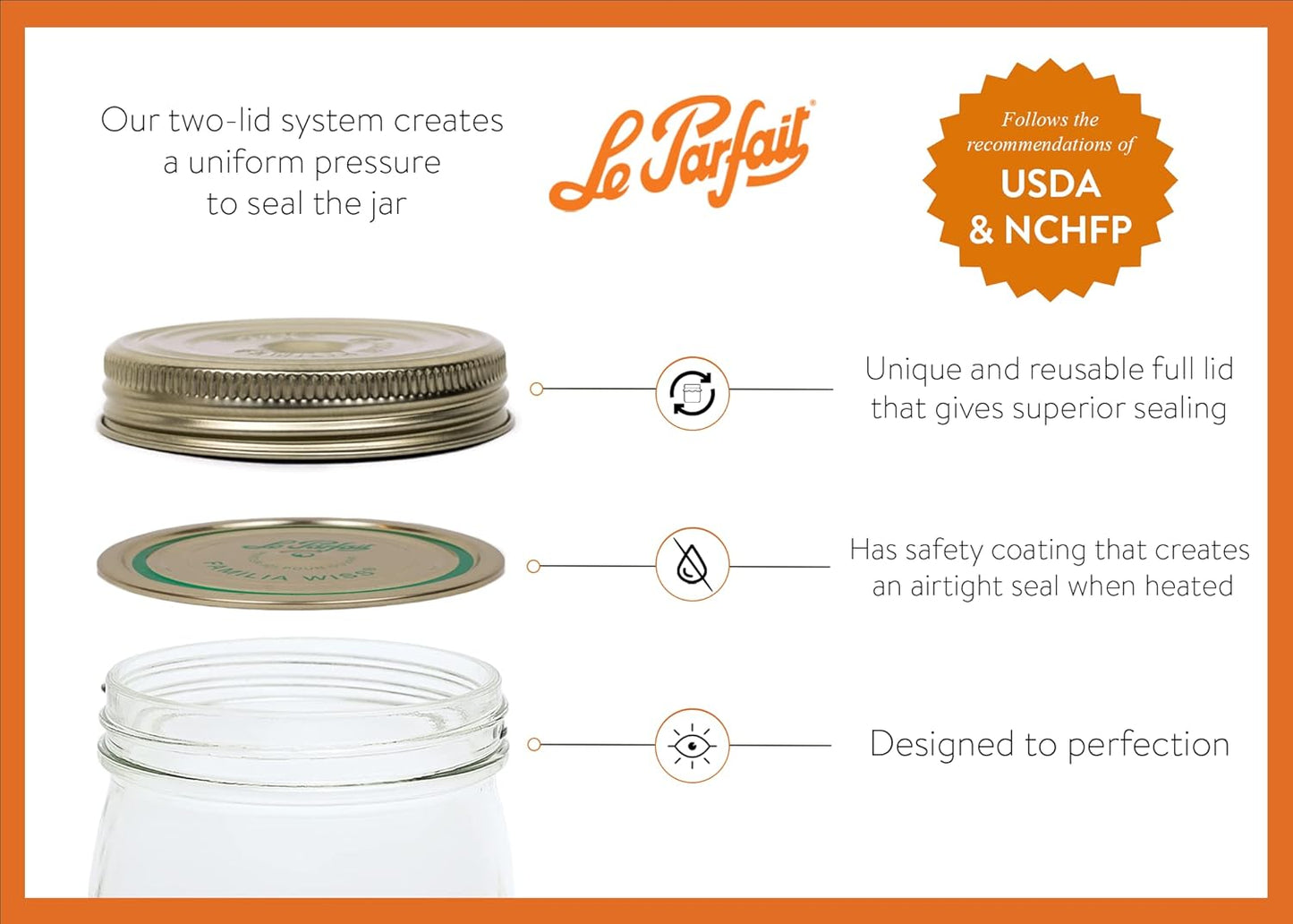 32oz Le Parfait Wide Mouth French Glass Jars with Airtight Gold Lids - Pack of 4 for Canning and Food Storage