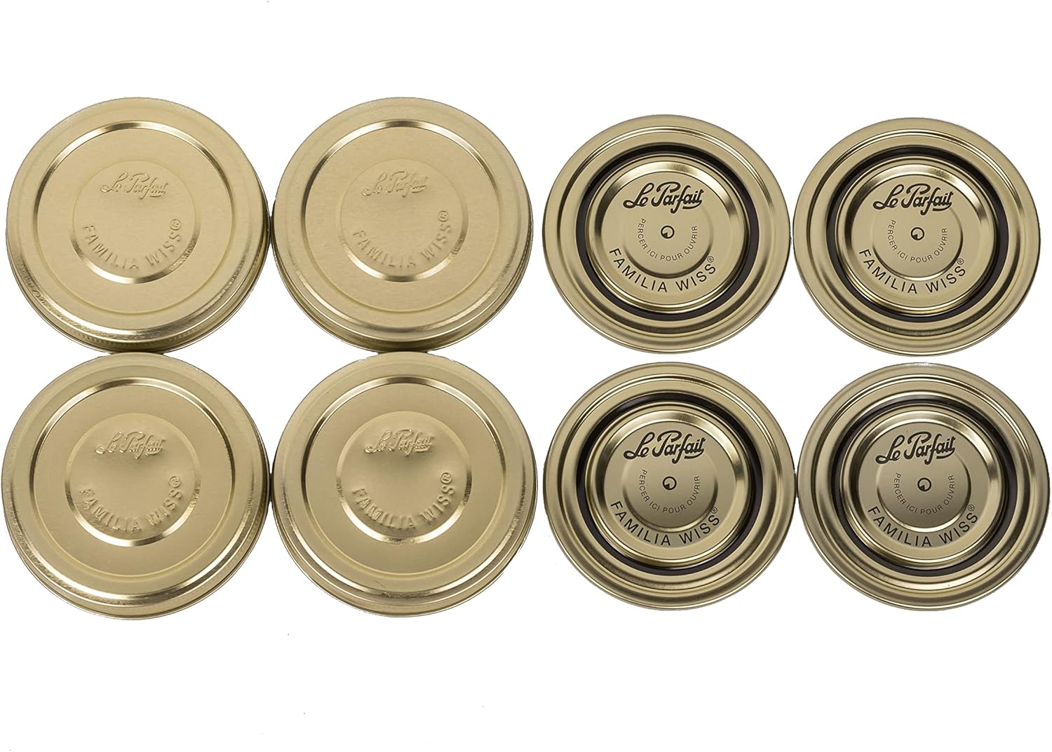 32oz Le Parfait Wide Mouth French Glass Jars with Airtight Gold Lids - Pack of 4 for Canning and Food Storage