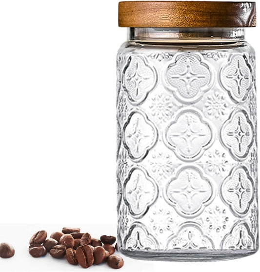 32oz Vintage Glass Jar with Lid - Airtight Kitchen Storage Container for Sugar, Coffee, Tea, Spices, Flour, Candy, Cookies, Pasta, Cereal - Decorative Glass Storage Jar