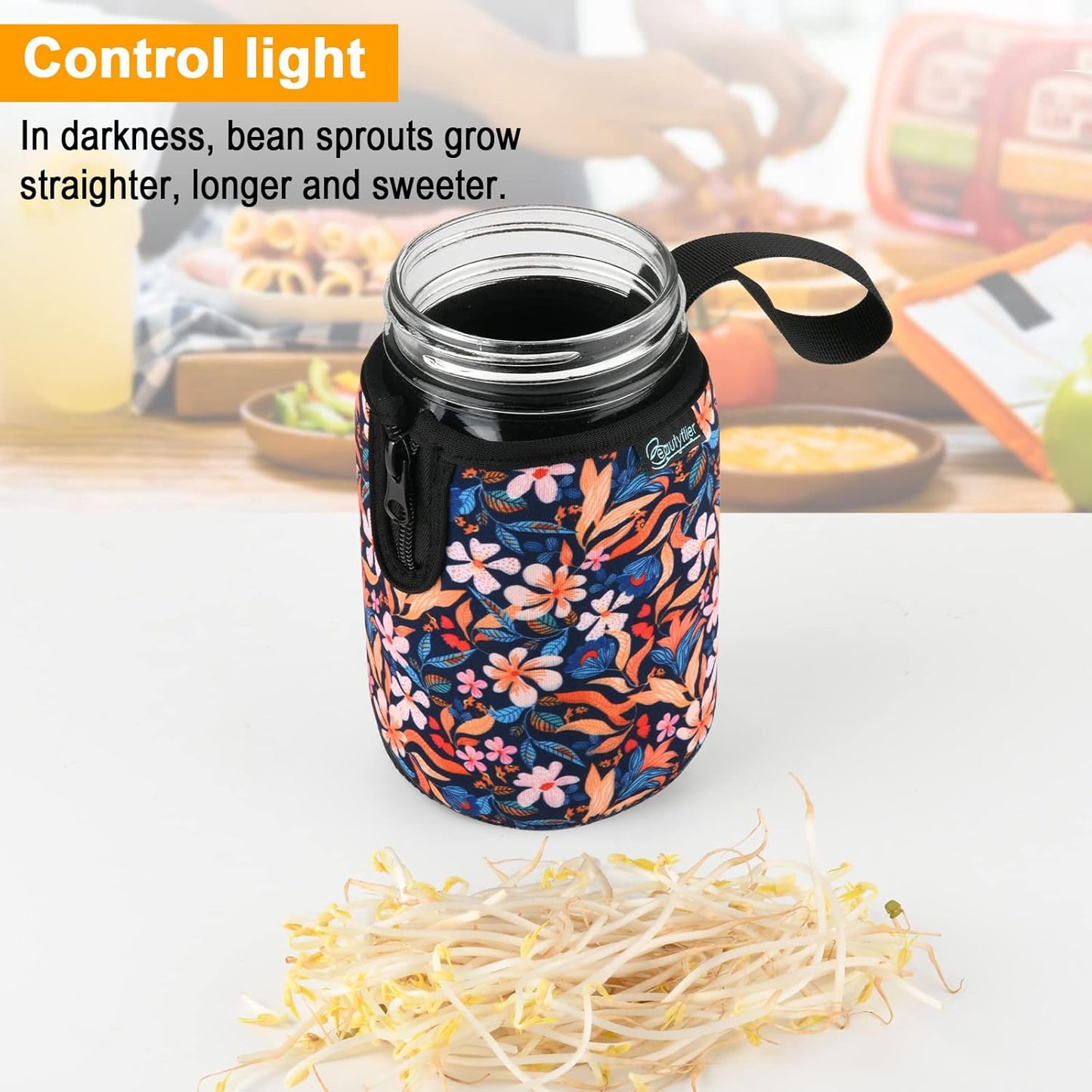 32oz Wide Mouth Mason Jars Insulating Sleeves - Set of 2, Perfect for Drinking, Sprouting, and Keeping Beverages Cool - Colorful Flower Design