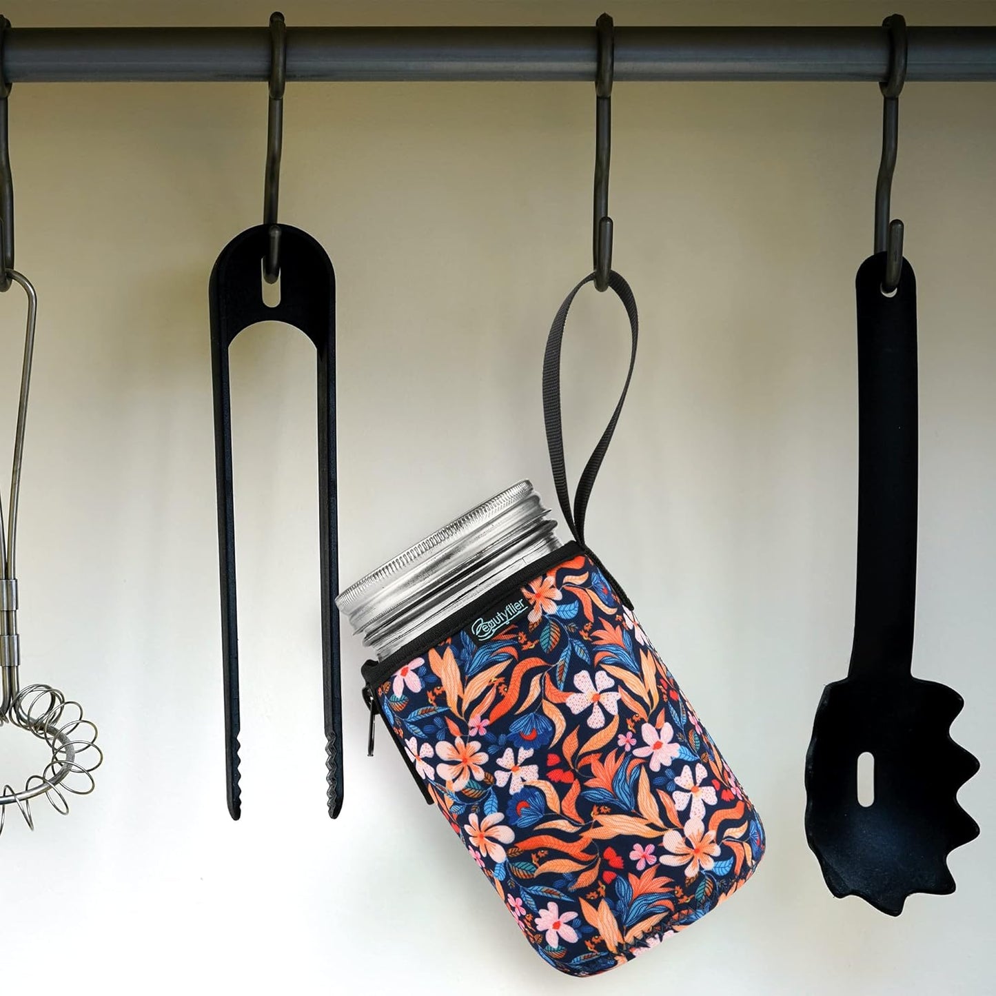 32oz Wide Mouth Mason Jars Insulating Sleeves - Set of 2, Perfect for Drinking, Sprouting, and Keeping Beverages Cool - Colorful Flower Design