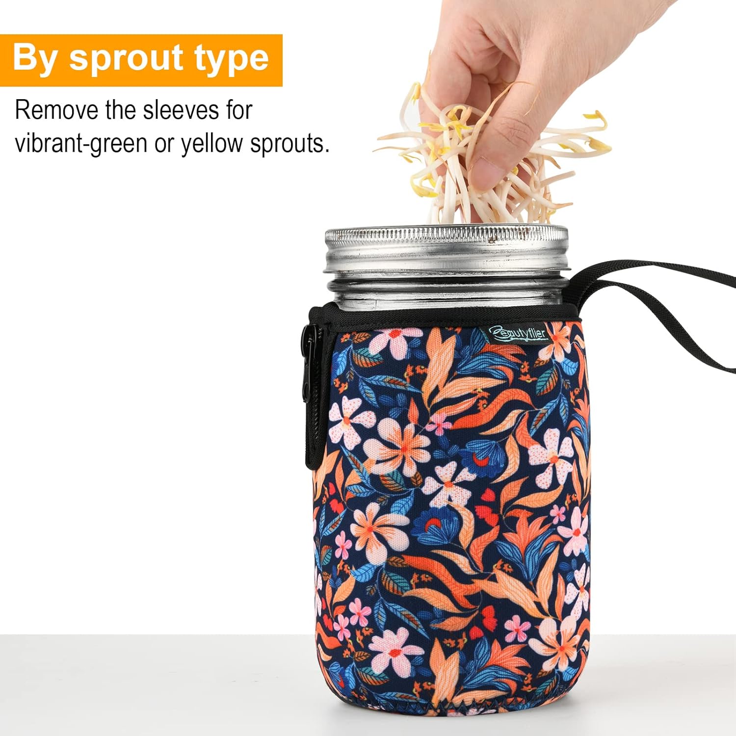 32oz Wide Mouth Mason Jars Insulating Sleeves - Set of 2, Perfect for Drinking, Sprouting, and Keeping Beverages Cool - Colorful Flower Design