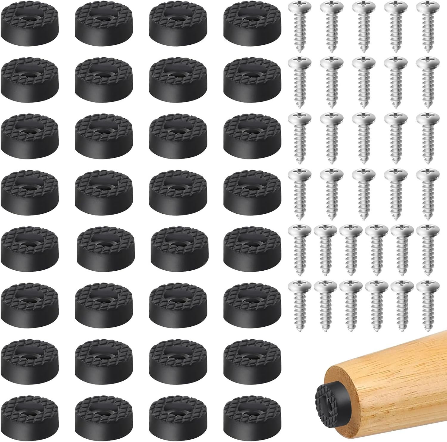 32Pcs 18MM Black Rubber Feet for Furniture, Cutting Boards, and Chairs - Non Slip Round Feet with Strong Screws