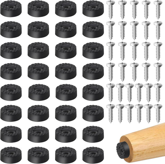 32Pcs 18MM Black Rubber Feet for Furniture, Cutting Boards, and Chairs - Non Slip Round Feet with Strong Screws