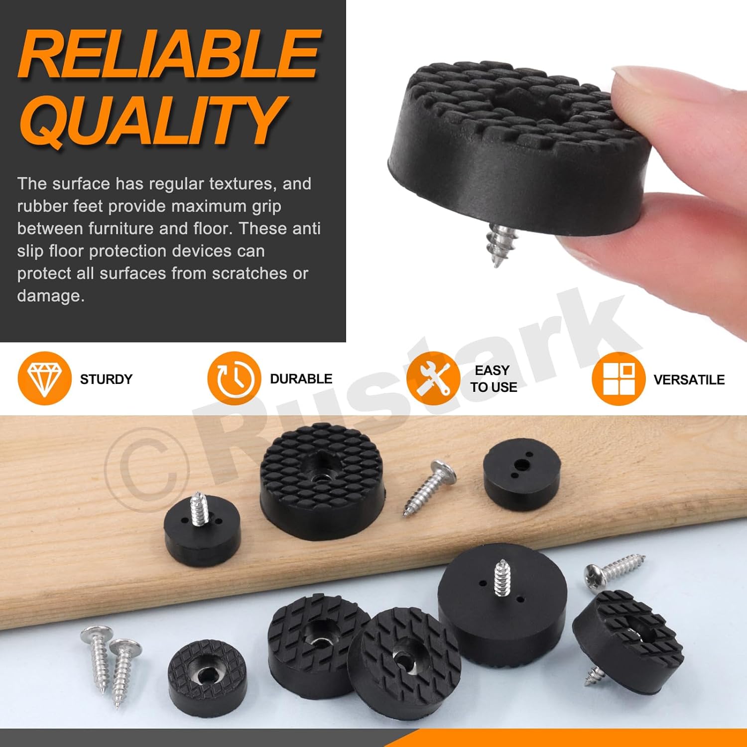 32Pcs 18MM Black Rubber Feet for Furniture, Cutting Boards, and Chairs - Non Slip Round Feet with Strong Screws