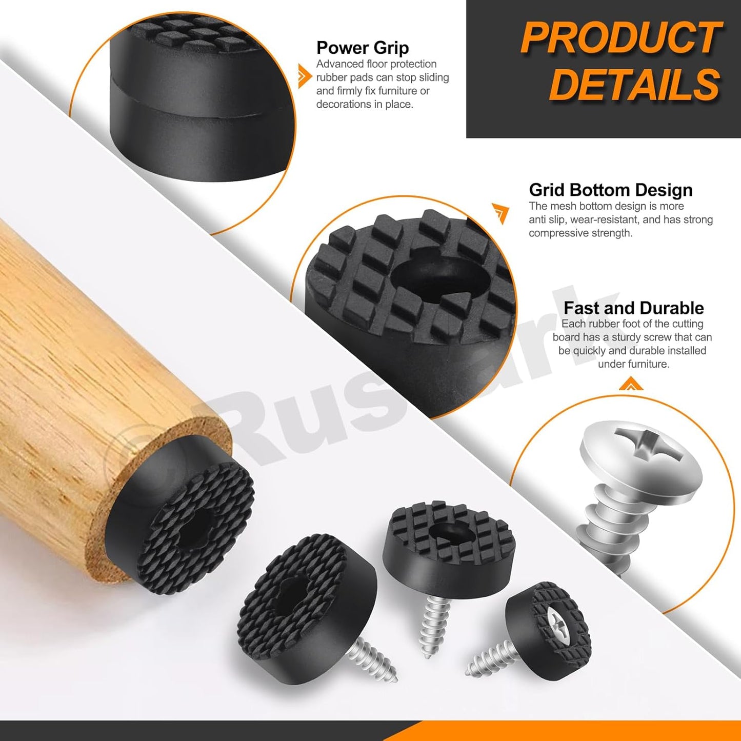 32Pcs 18MM Black Rubber Feet for Furniture, Cutting Boards, and Chairs - Non Slip Round Feet with Strong Screws