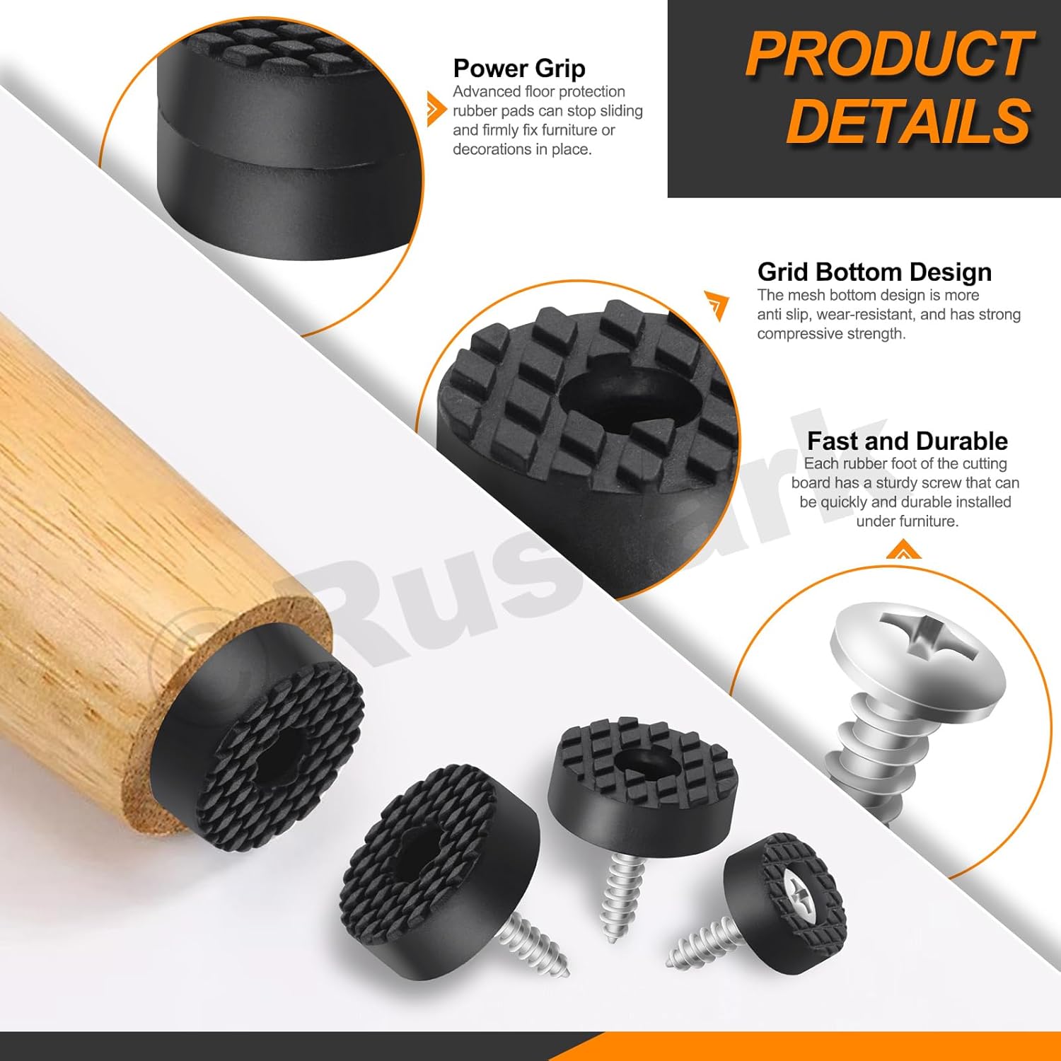 32Pcs 18MM Black Rubber Feet for Furniture, Cutting Boards, and Chairs - Non Slip Round Feet with Strong Screws
